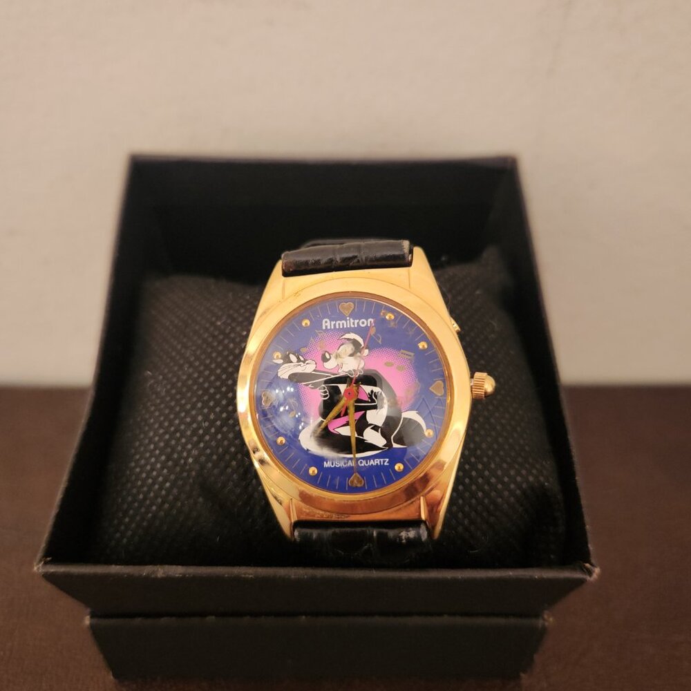 VINTAGE - Armitron Pepe Le Pew & Penelope Men's Character Watch -Preowned